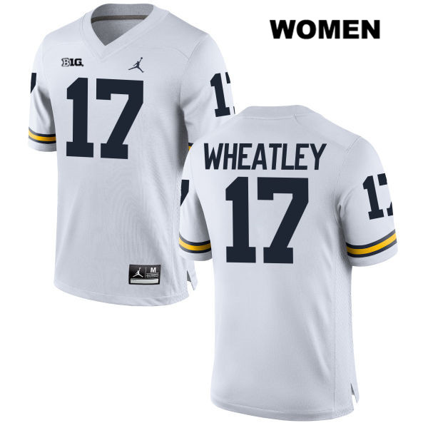 Women's NCAA Michigan Wolverines Tyrone Wheatley #17 White Jordan Brand Authentic Stitched Football College Jersey UL25R77HD